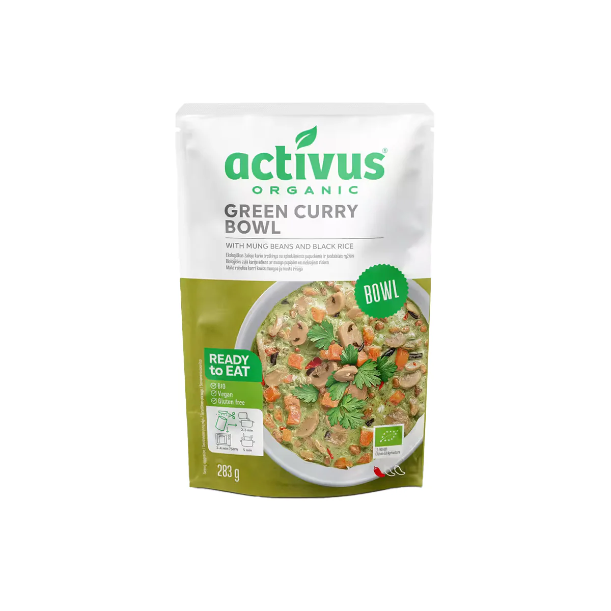Zöld curry tál mungóbabbal és fekete rizzsel - bio - 283g